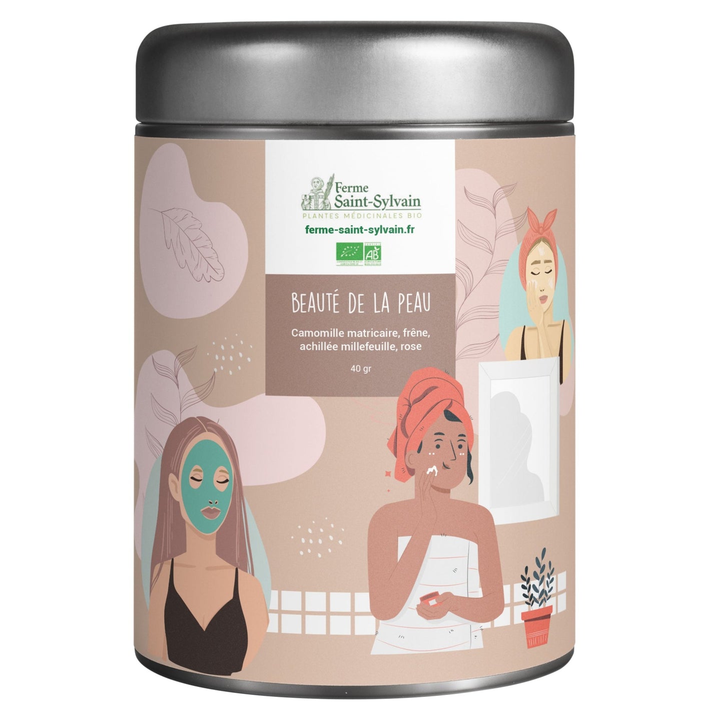 Tisane Beauté de la peau Bio : camomille matricaire, frêne, achillée millefeuille, rose