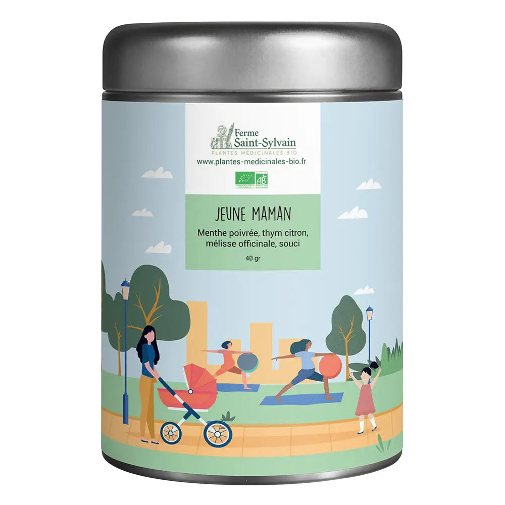 Tisane Jeune Maman Bio : menthe poivrée, thym citron, mélisse officinale