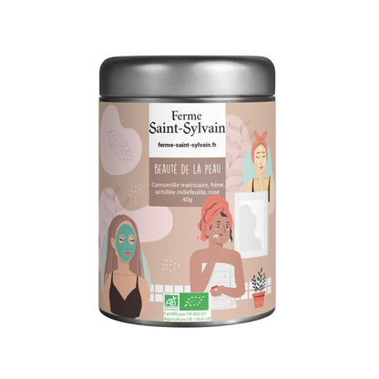 Tisane Beauté de la peau Bio : camomille matricaire, frêne, achillée millefeuille, rose