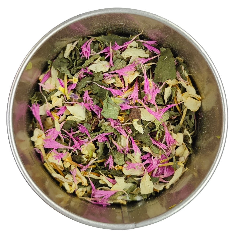 Tisane La Délicate Aiko Bio : menthe poivrée, jasmin, badiane, bleuet rose