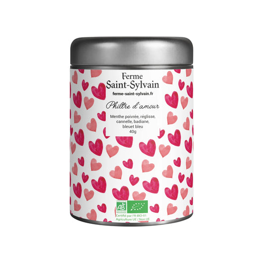 Tisane Philtre d'amour Bio : menthe poivrée, réglisse, cannelle, badiane, bleuet bleu