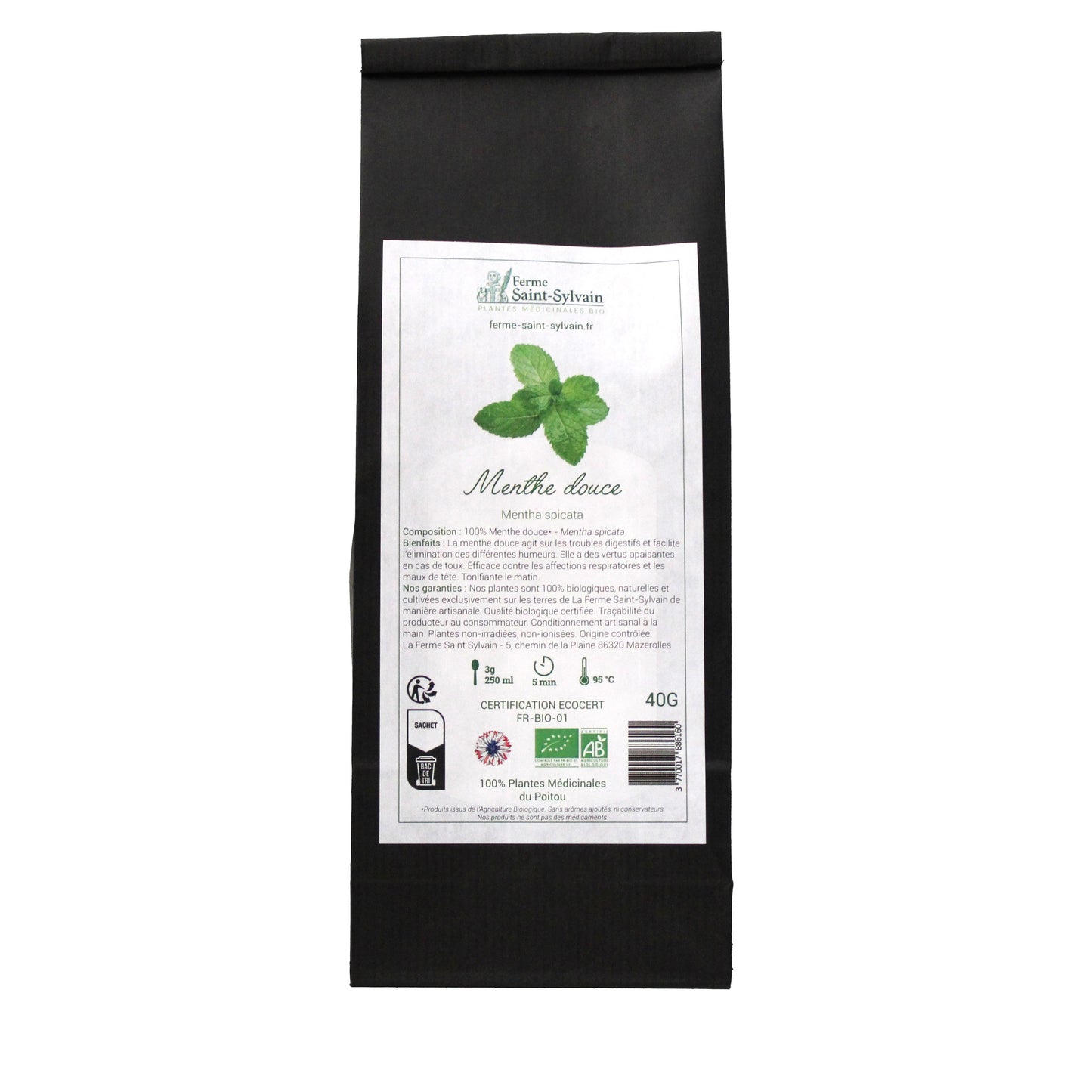 Feuilles séchées de menthe douce certifiée bio
