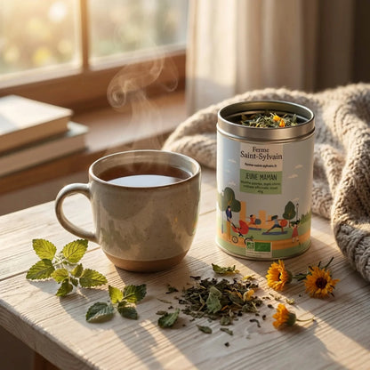 Tisane Jeune Maman Bio : menthe poivrée, thym citron, mélisse officinale