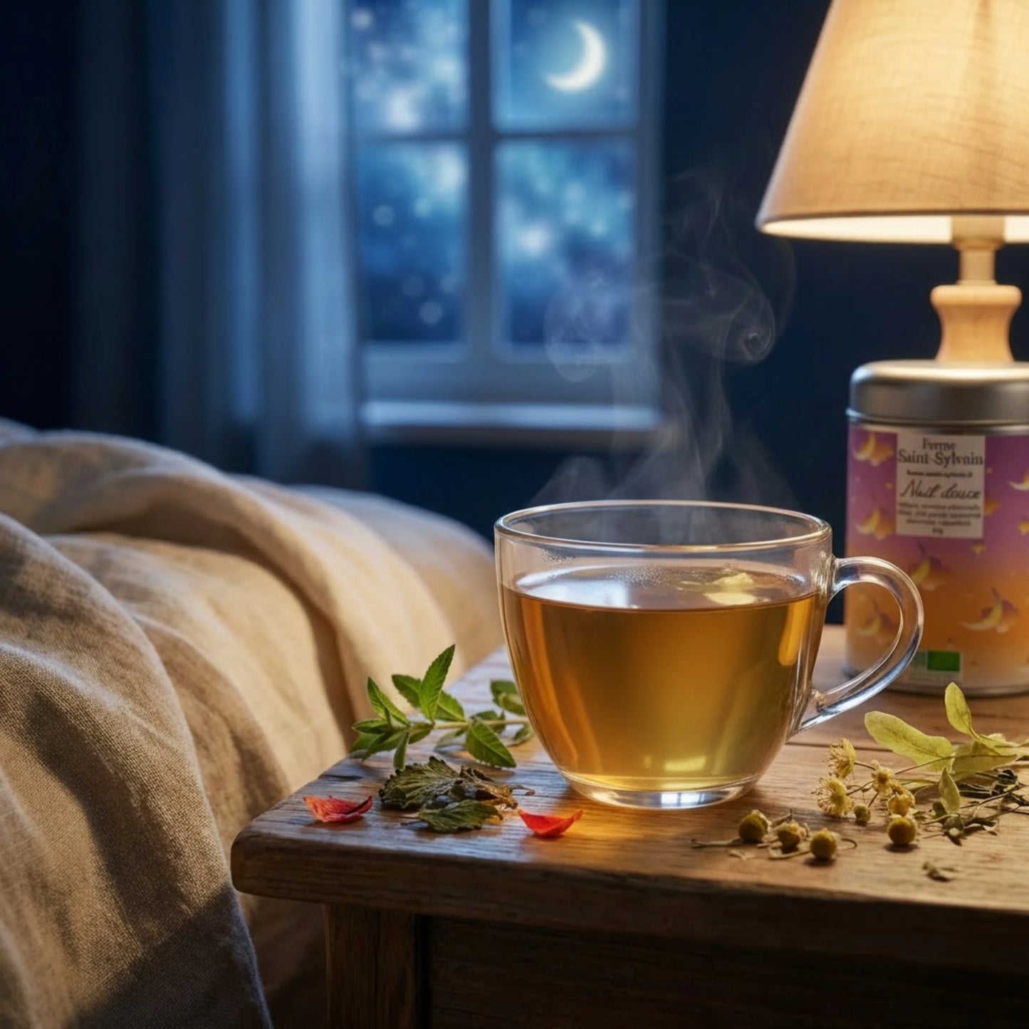 Tisane Nuit Douce Bio : mélisse, verveine citronnelle, tilleul, purple, camomille matricaire, coquelicot