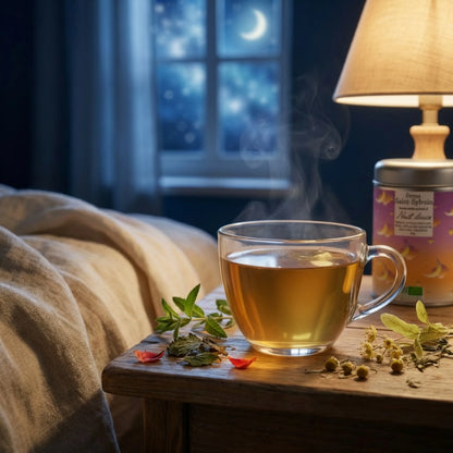 Tisane Nuit Douce Bio : mélisse, verveine citronnelle, tilleul, purple, camomille matricaire, coquelicot